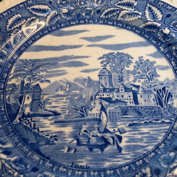 Vintage Salem Heirloom Blue and White Boating on the River Scene Roped Edge - Picture 2 of 6